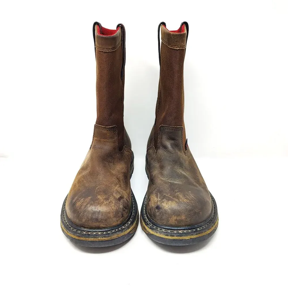 ROCKY Mens 9 Boots Work Pull On Composite Toe Waterproof Brown Leather